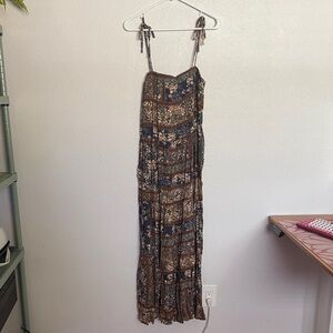 Three Bird Nest Floral Maxi Dress in Blue and Brown